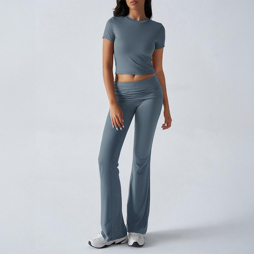 Women's Short Sleeve Flare Leg Tracksuit Set Multi Color Casual Outfit