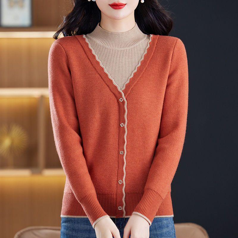 Women's Clothing Autumn and Winter Thick Fake Two-piece Knitted Sweater Fashionable Knitted Sweater