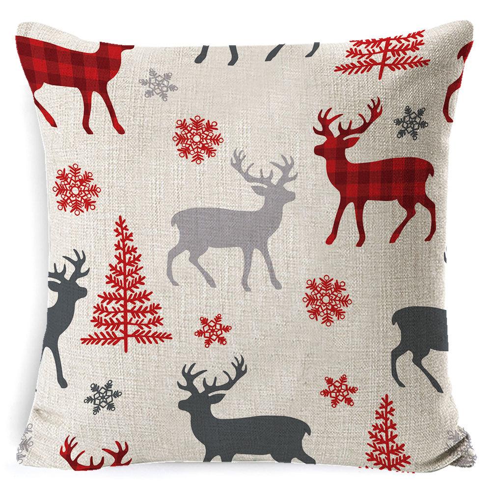 Christmas red and white elk snowflake Christmas tree linen pillow cushion cover home pillow cover European style