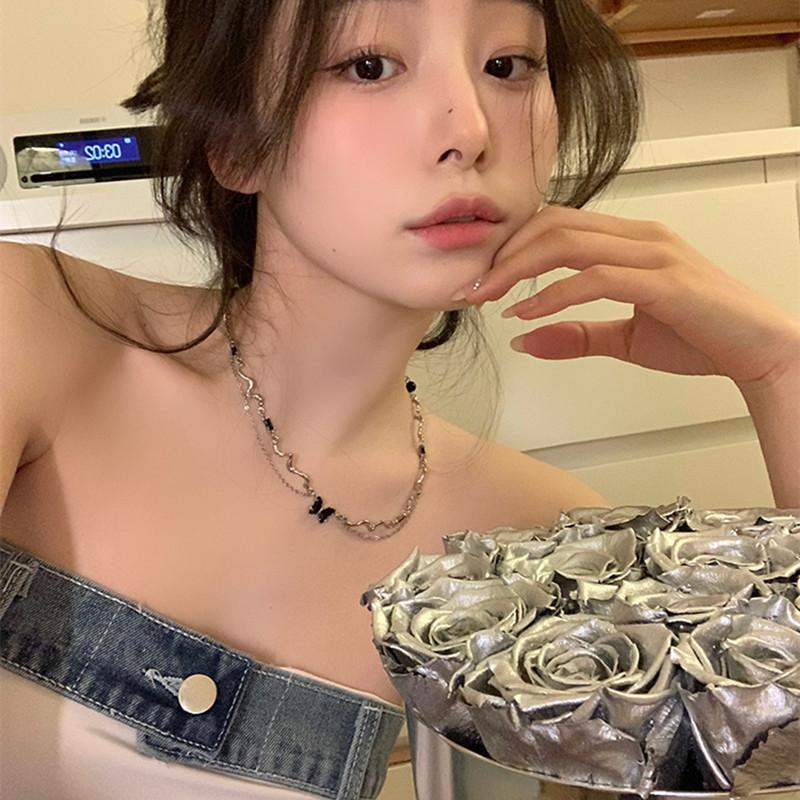 Wave Pattern Irregular Butterfly Necklace Women's Light Luxury Niche Collarbone Chain Design Sense High Personality Temperament Neck Chain