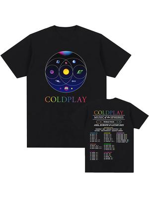 Camisetas de algodón de la gira mundial de Coldplay Music of The Spheres 2025, camisetas de manga corta unisex con gráficos de Heavy Mental Fashion.