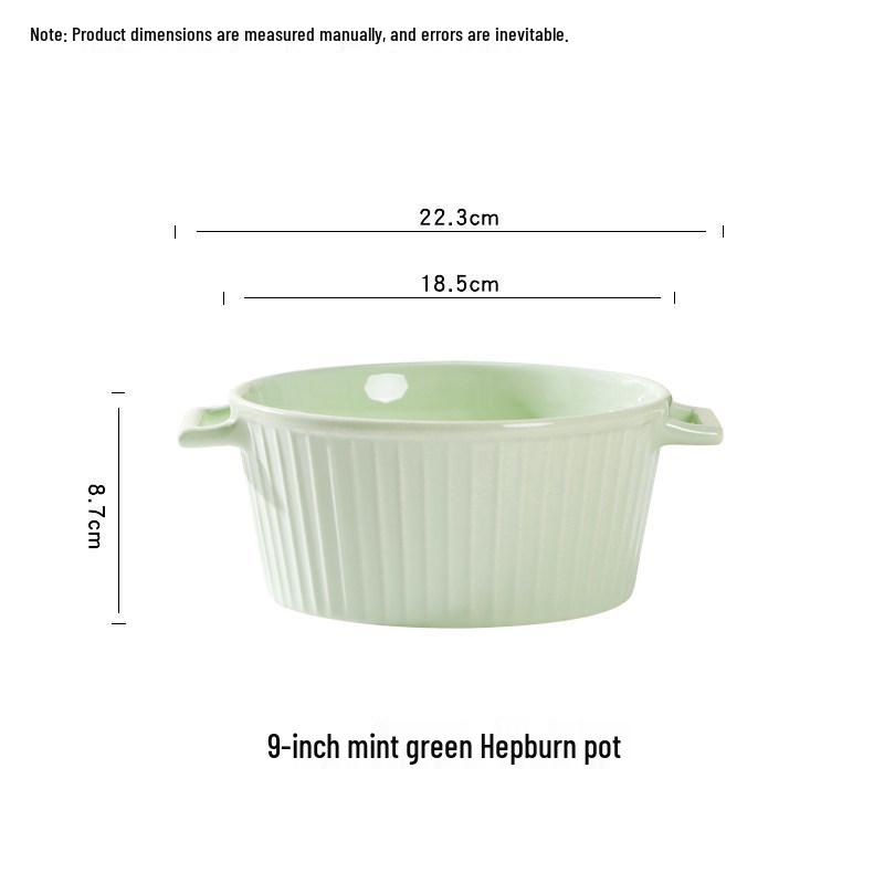 

9-inch Double-Handled Ceramic Soup Bowl with Vertical Stripes, Large Capacity, Raised Design, Cream Style, New Model.