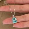 Original Fresh Paraiba Blue-green Square Gem Pendant Necklace for Women Pendant Exquisite Trendy Clavicle Chain Jewelry Gift