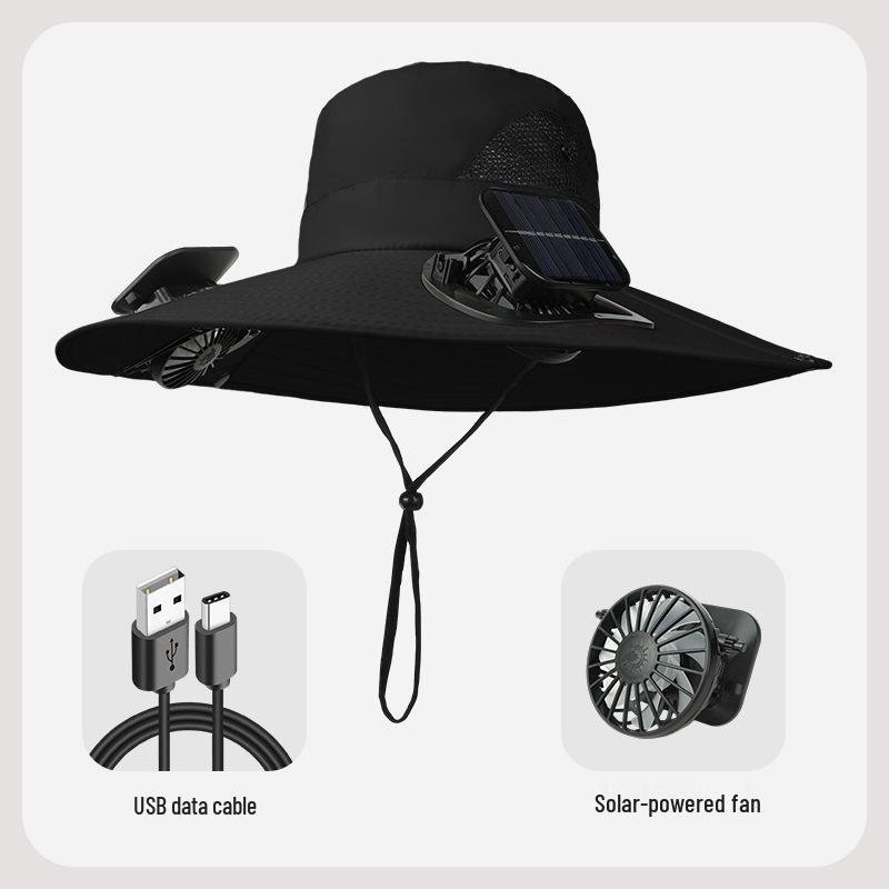 Solar-Powered Wide-Brim Hat with Fan & Face Shield for Outdoor Cycling, Fishing & Sun Protection