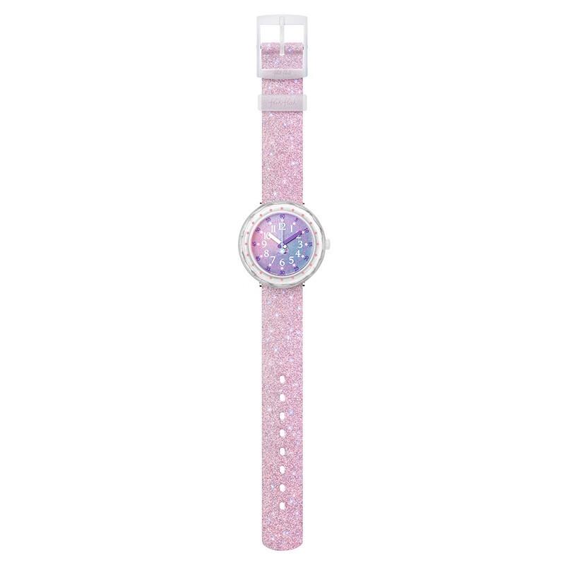 Dětské hodinky Swatch Flik Flak, měkká fialová, noční obloha, quartzové