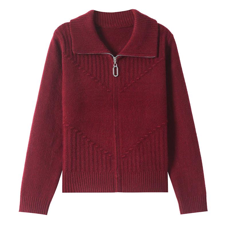 Damen Schlankmachende Mode Revers Reißverschluss Strickjacke Jacke, Kurzer Langarm Pullover Mantel für Herbst/Winter 2025