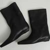 Sheepskin Version~ Foreign Leather Square Head Slope Heel Medium Boots Women's French Wide Tube Small Ankle Boots Knight Short Boots Martin Boots