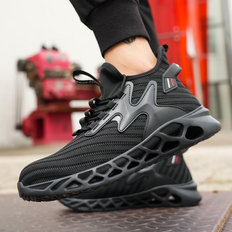 Men's Steel Toe Safety Shoes Anti Smash Anti Puncture Breathable Lightweight Work Boots Mid Top Outdoor Workshop Safety