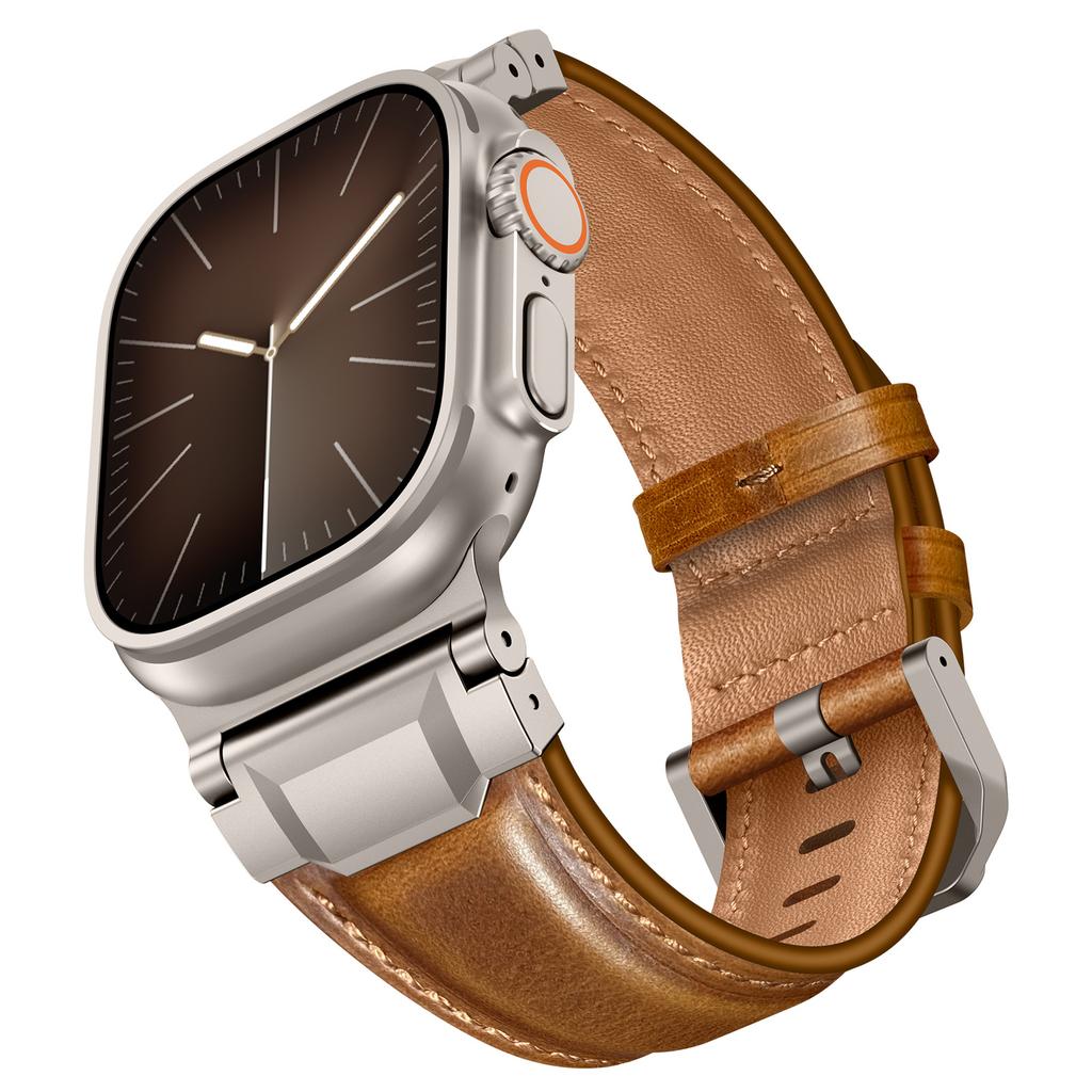 Elegant Leather Band for Apple Watch Ultra 3 2 49mm Series 11 10 46mm Men Business Straps for Iwatch 9 8 7 6 5 4 Se 3 44mm 45mm