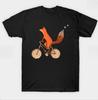Kawaii Niedlicher Fuchs auf Fahrrad Grafik T-Shirt Lustiges Waldtier Design Kurzarm-T-Shirt Boho Ästhetisches Oberteil für DamenMädchen