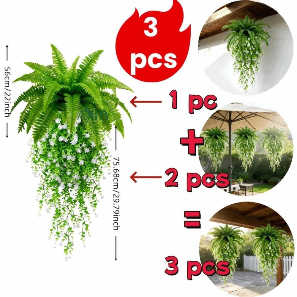 3Pcs/Set Easy Care Artificial Hanging Plants UV Resistant Faux Palm Leaves  Garden Decor 3Pcs/Set