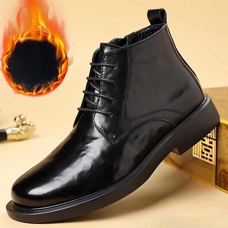 Autumn Winter Black Leather Boots Men High Top Fashion Casual Ankle Boots Male New Lace Designer Round Head Platform Shoes Man