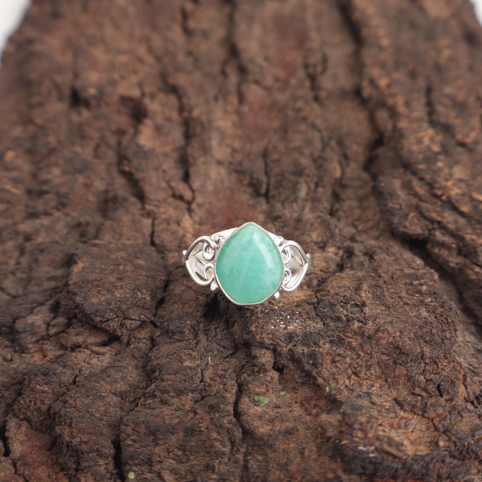 

Груша Амазонит Драгоценный камень Подарок для дочери Штабелируемое Кольцо обещания Ювелирное изделие 925 Серебро RR-46-26 9