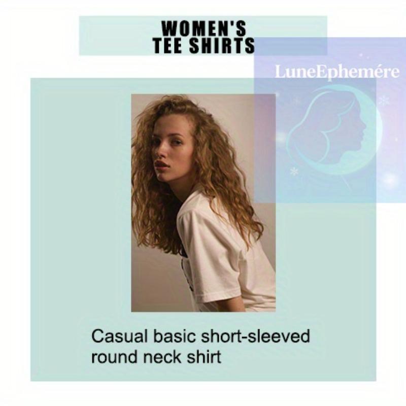 European Size 1pc Women'S Floral Butterfly Bow Print T-Shirt, Casual Crew Neck Short Sleeve Top, Fashionable Sports Tee with Medium Stretch Fabric,