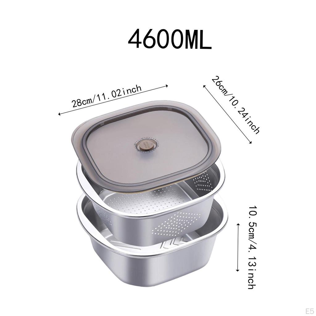 Sieve Set Made of Stainless Steel with Fresh-keeping Containers, Salad Bowls for Grapes, Rice,