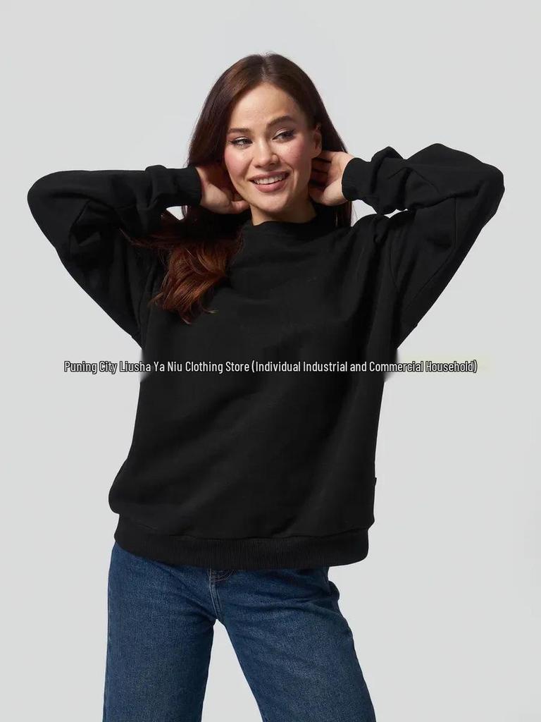 Cozy Plain Color Pullover Sweatshirt: Simple American Style for Autumn and Winter