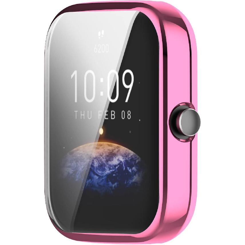 FitTurn Screen Protector Case for Amazfit Bip 3/Bip 3 Pro Watch TPU Slim Case Cover [Plating Metal Color Frame] [3D Full Coverage] Shell Protective
