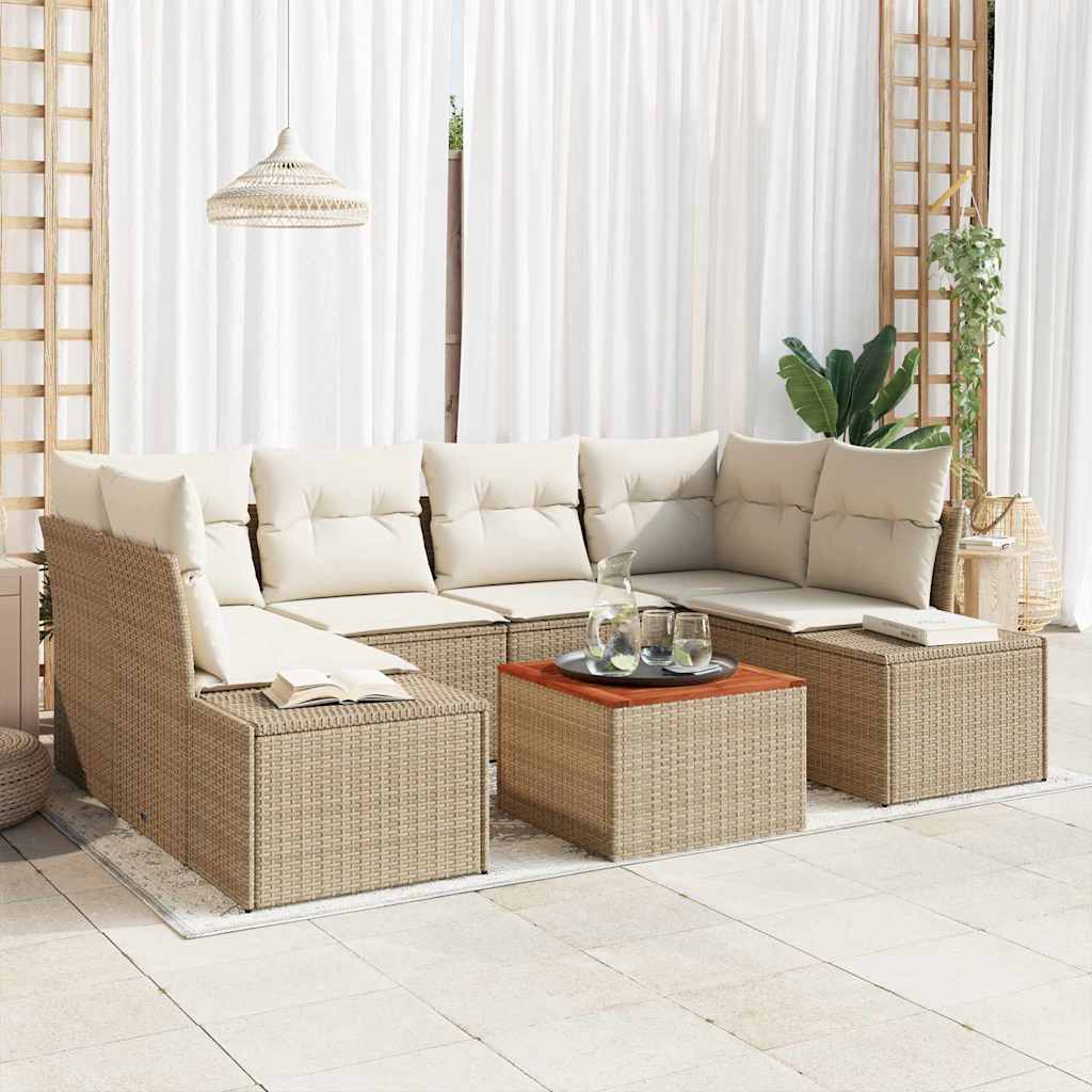 Garden Sofa Set with Cushions 7 Pcs Beige Poly Rattan