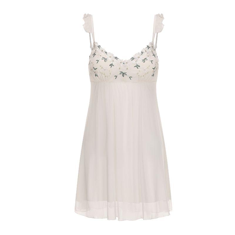 

Good Morning with You Little Daisy Ice Silk Sexy Nightdress 2025 New Arrival Summer Lace Pure Desire Home Wear with Chest Pad White (single nightgown) 170(XL)