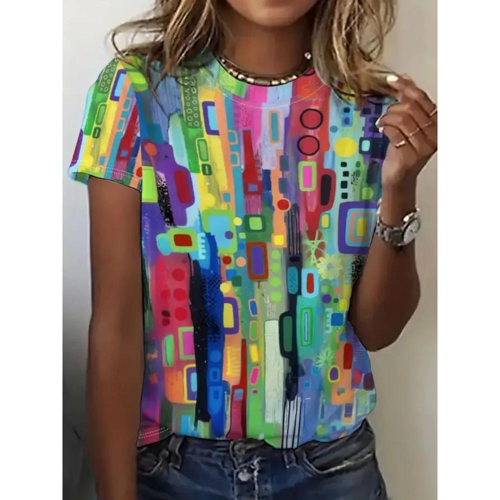 Fashion Women's Striped Printed Top Casual Loose Short Sleeves Comfortable Breathable T-Shirts Women’s