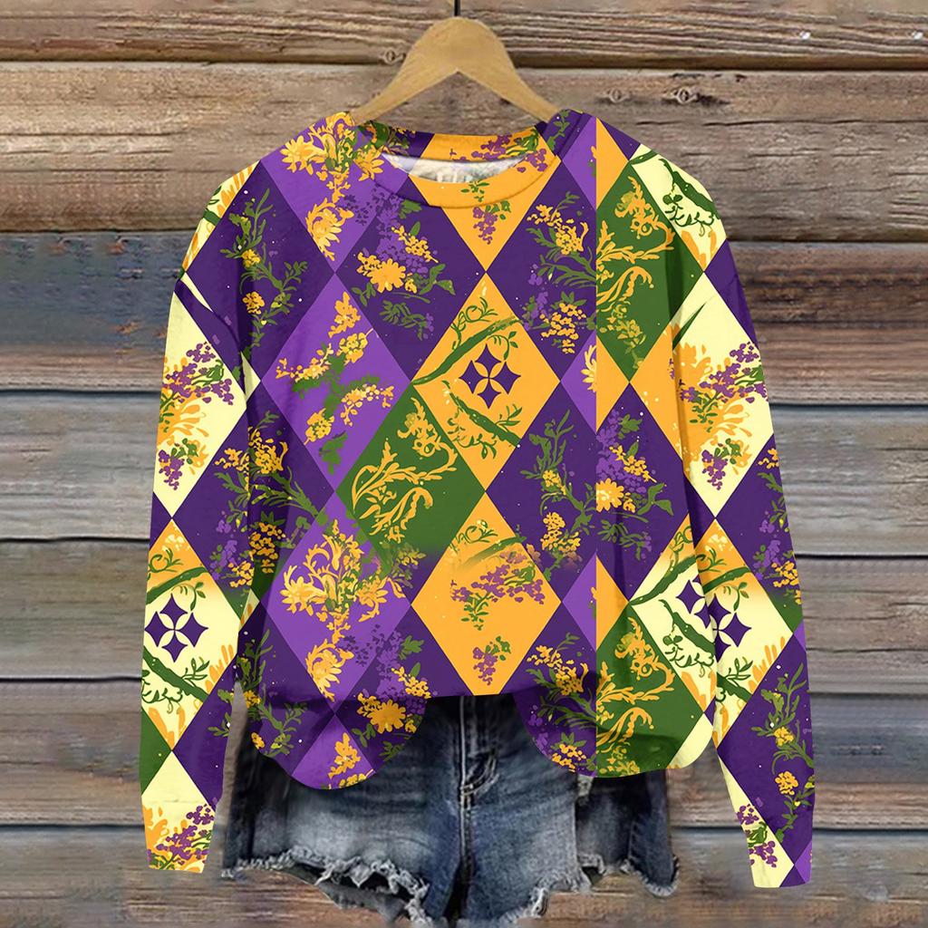 Women's Fashion  Printed Long Sleeve Loose Round Neck Sweatshirt Top