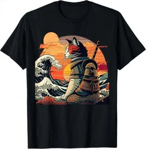 Tshirttshirtjapanese Retro Samurai Cat The Great Wave By H L
