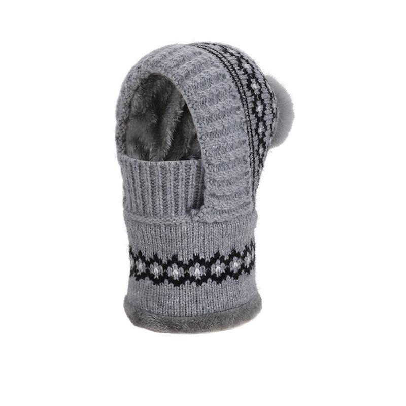 Acrylic Knit Hat With Face Mask And Ear Cover For Winter Warmth And Wind Protection