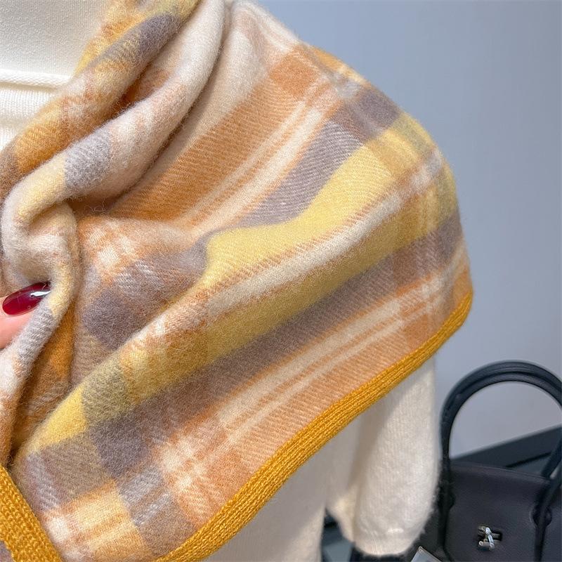 New Winter Pure Cashmerethicken Warm Shawl Scarf Women Long Female Scarves Lady Color Lattice Tassel Shawl Wraps High Quality