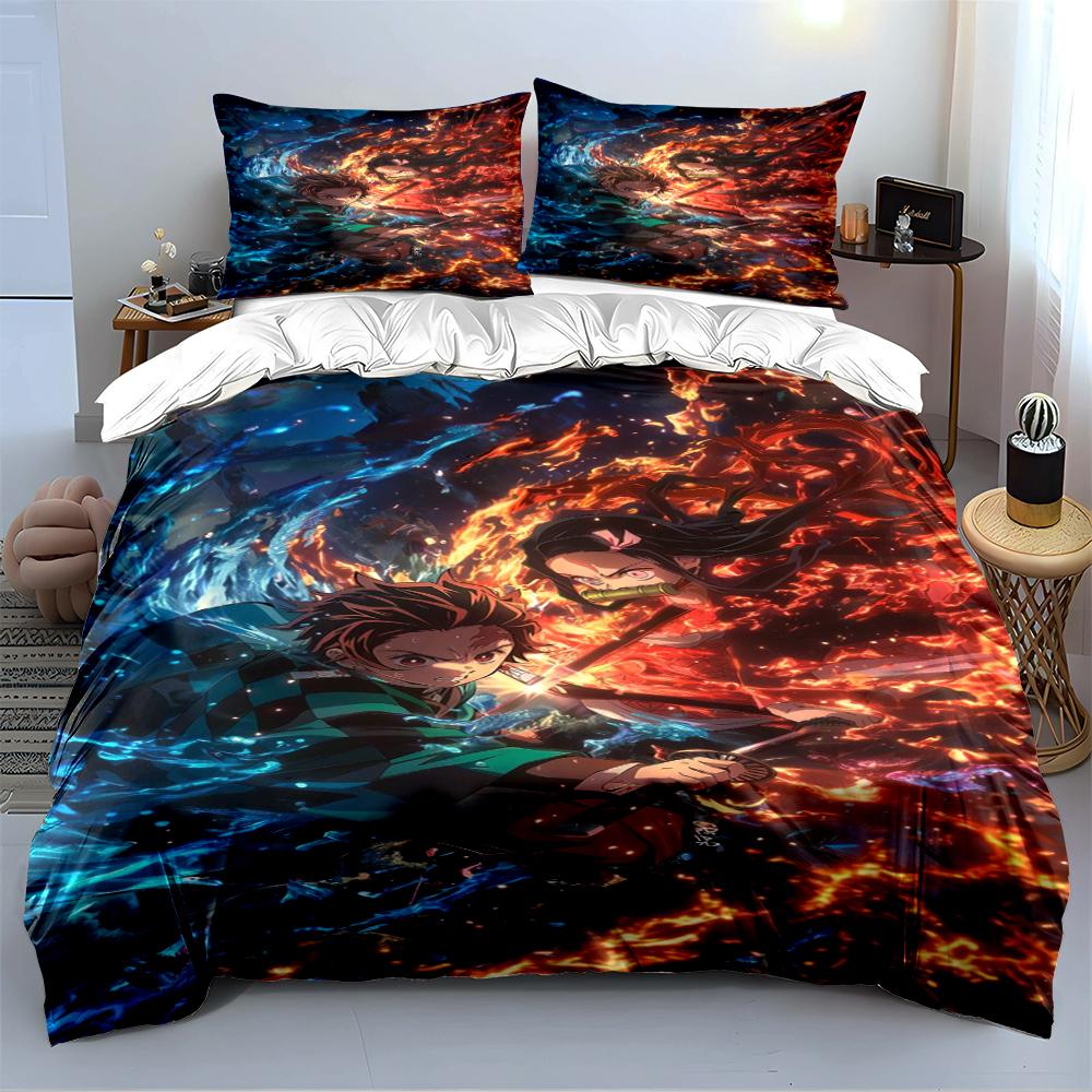 Anime Fire and Water Battle Bedding Set Bedding set (1 duvet cover, 2 pillowcases, duvet not included)