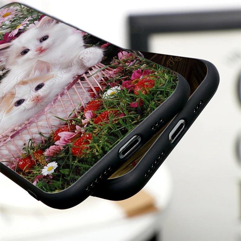 Apple Hülle für iPhone 11 12 13 mini Pro Max XS X XR 7 8 6 plus SE 2020 Weiche Silikonhüllen Cover Niedliche Cartoon Katze Blume Tier
