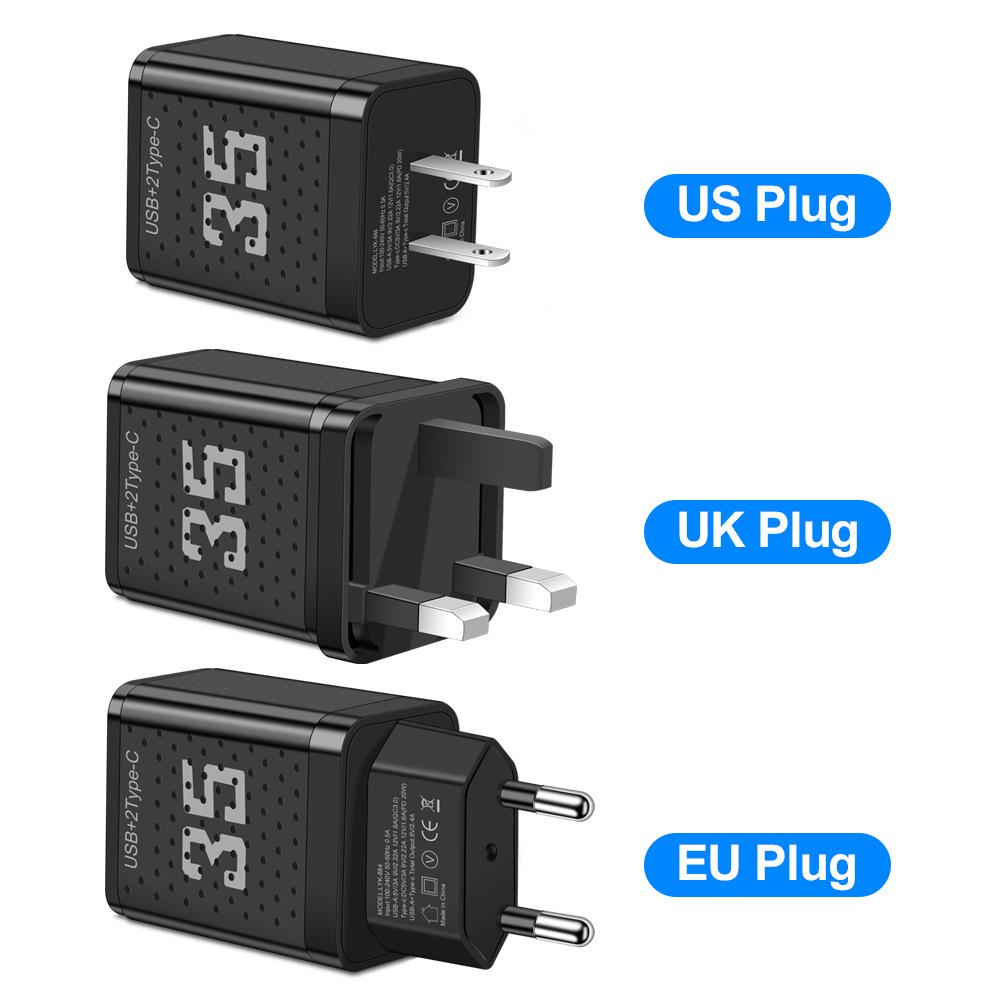 20W PD+USB Mobile Phone Charger 3A Travel Adapter - US/EU/UK Plug