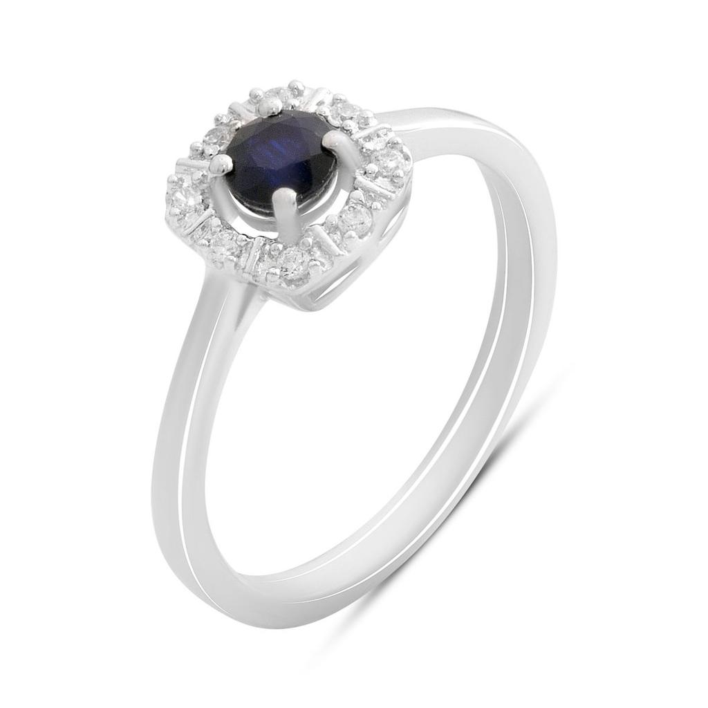 Серебряное кольцо с натуральным сапфиром 0.525ct, фианитами, вес изделия 2,32 гр (2181033)