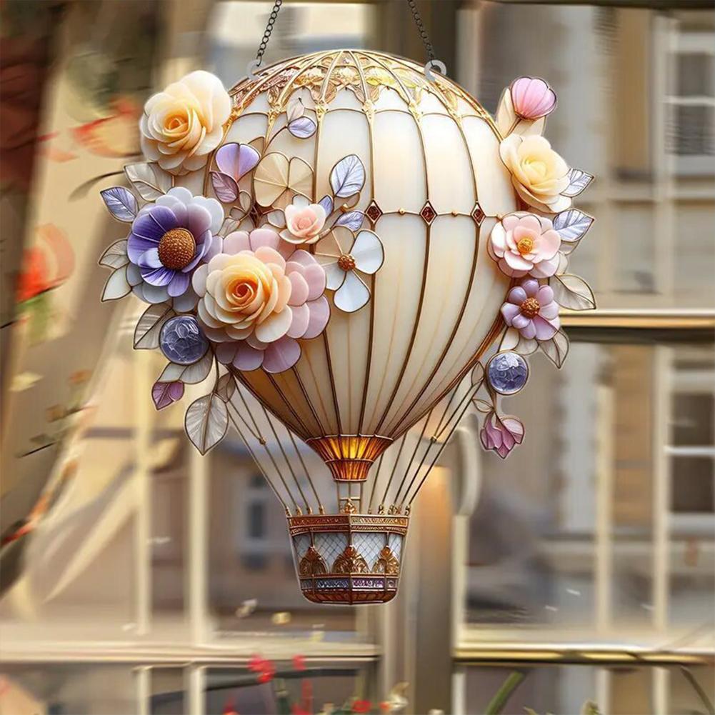 Hot Air Balloon Sun Catcher Colorful Stained Hangable Ornament Lantern Pendant for Outdoor Garden Terrace Yard Balcony Patio