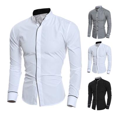 Men Shirt Business Single-breasted Stand Collar Formal Contrast Color Line Autumn Shirt for Work