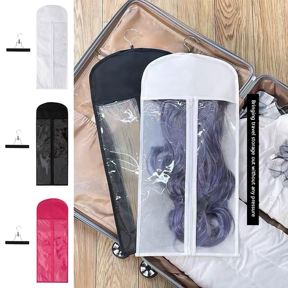 With Hanger Wig Storage Bag Custom Logo Water Dust-Proof Wigs Pouch Pink Color Wooden Hangers Hair Extension Holder