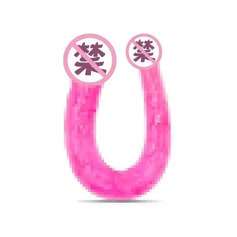 1PC Pink U Shape Soft Jelly Double Dildos Vagina Artificial Sex Toys Shop For Couple Women Gay Lesbian Masturbators Anal Plug