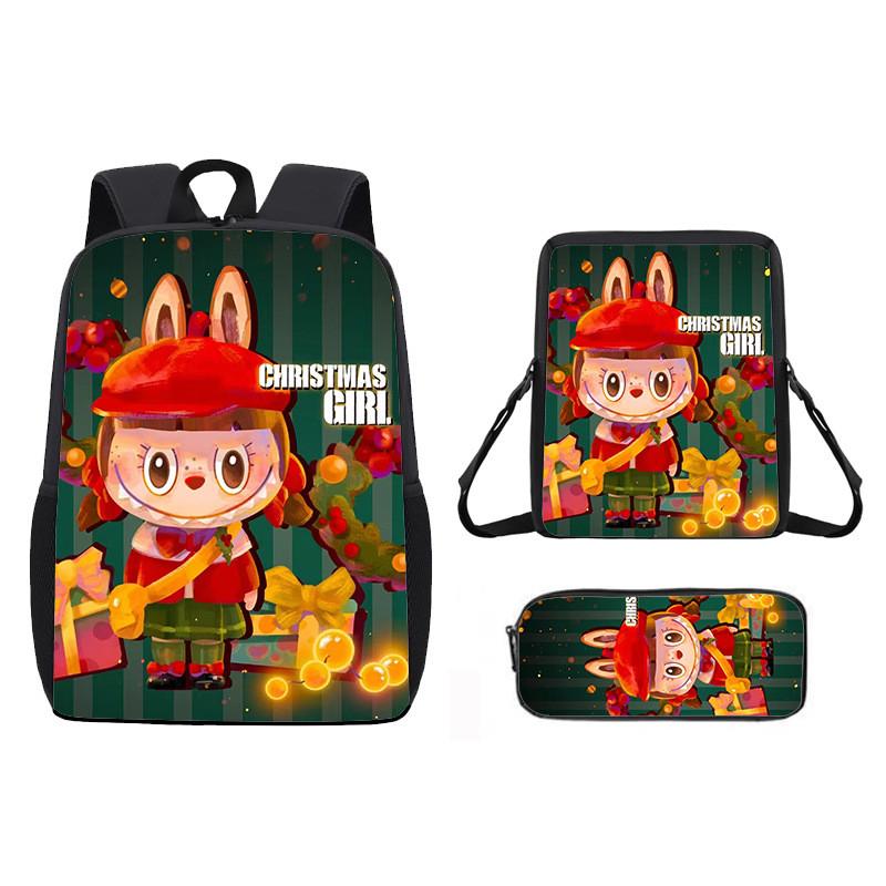 Christmas Backpack Cartoon Shoulder Bag Pencil Case Three Piece Set