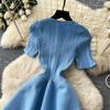 2026 Nuovi Arrivi Estivi Vestito Maglione Scollo a U Perline Manica Corta Aderente per Vestito da Festa di Compleanno Vestito Maglia Pieghettato Blu Strass Eventi Serata