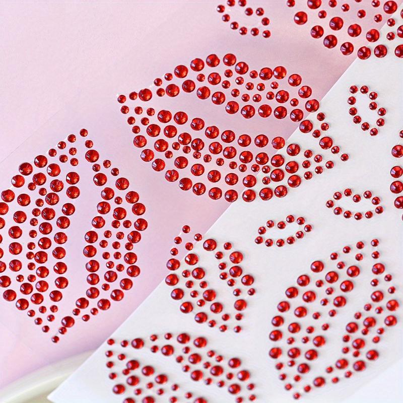 1 Sheet Sexy Realistic Lip Body Jewelry Sticker Kiss Red Lips Face Rhinestones Valentine'S Day Gem Temporary Tattoo Stickers