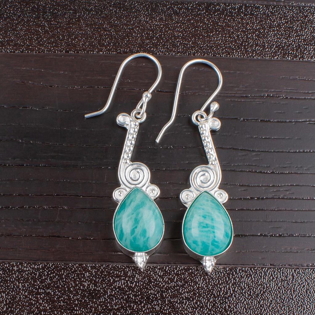 Natural Amazonite Gemstone 925 Sterling Sivler Handmade Jewelry Earrings For Mom EE-37-23