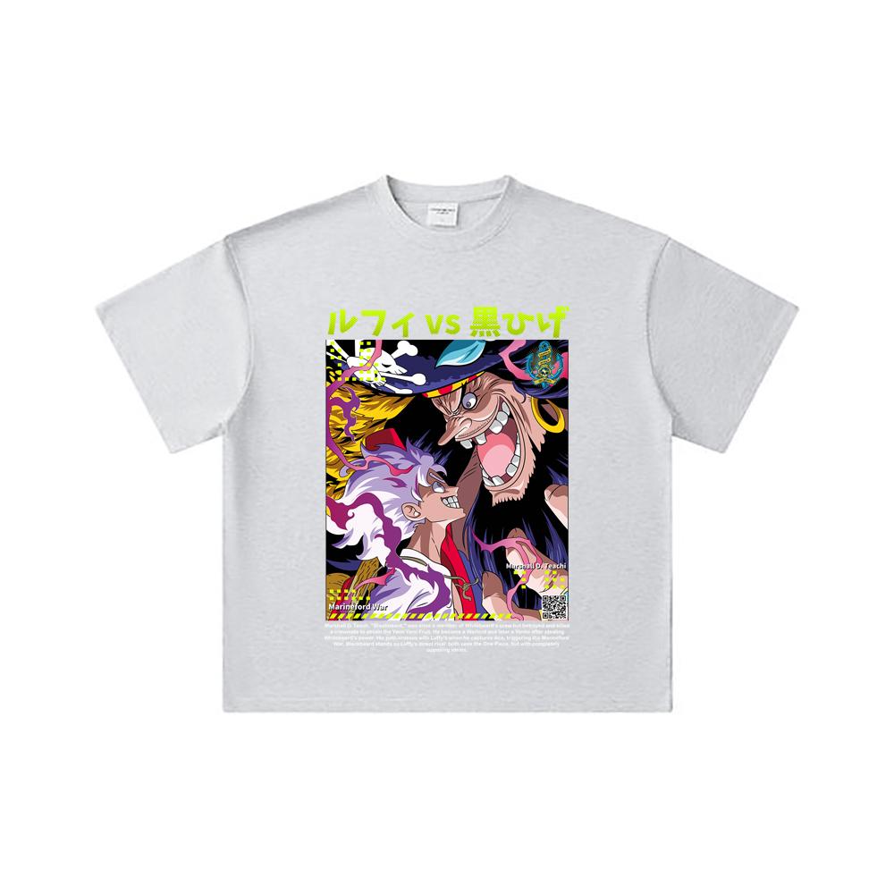 260 GSM Double Yarn 32 Count 100% Cotton One Piece V51 Luffy Blackbeard Print Unisex Heavy Cotton T Shirt