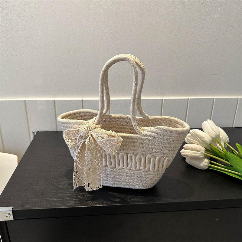 New Woven Women's Bag Spring Versatile Large-capacity Casual Handbag Bow Pendant Foreign Fashion Shoulder Bag