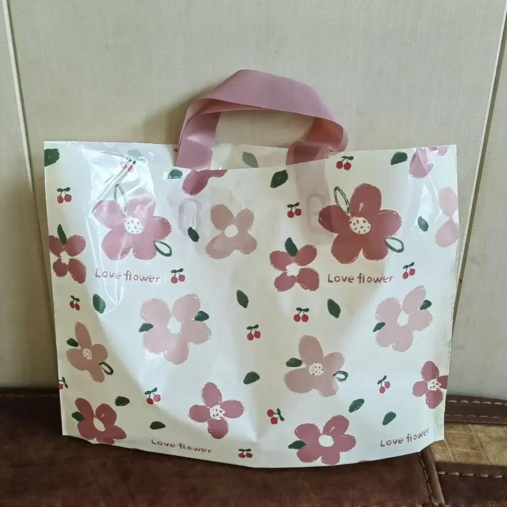 50piece Coffee Flower Clothing Storage Bag Thick Plastic Hand-held Shopping Bags Gift Packing For Children's Clothing Tote Pocke