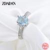 Authentische 925 Sterling Silber Quadratische Blaue Klare Zirkonia Fingerringe für Damen Hochzeits-Verlobungs-Schmuck Geschenk