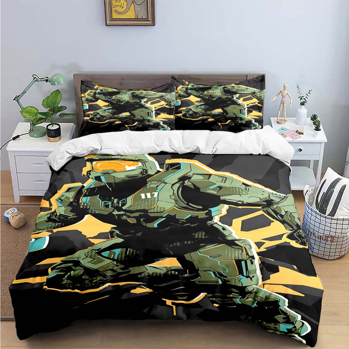 

Game H-Halo 2 Xbox Mechwarrior Print Bedding Sets Bed Supplies Set Duvet Cover Bed Comforter Set Bedding Set Luxury Gift US King(264*228cm)3pcs