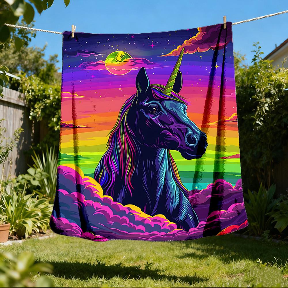1pc Unicorn Fantasy Artwork Print Outdoor Blanket, Lightweight Polyester, 80x120cm