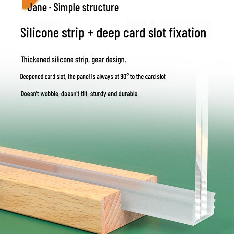 A4 Acrylic Table Card Holder with Beech Wood Base, Double-Sided Pull-Out Display Stand