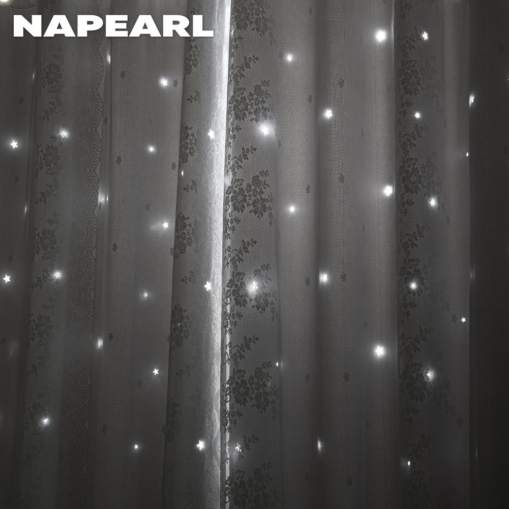 A Set of NAPEARL Grey Hollow Star Blackout Curtain and Lace Sheer Curtains Double-layer Short Curtains for Living Room Bedroom Home Decor