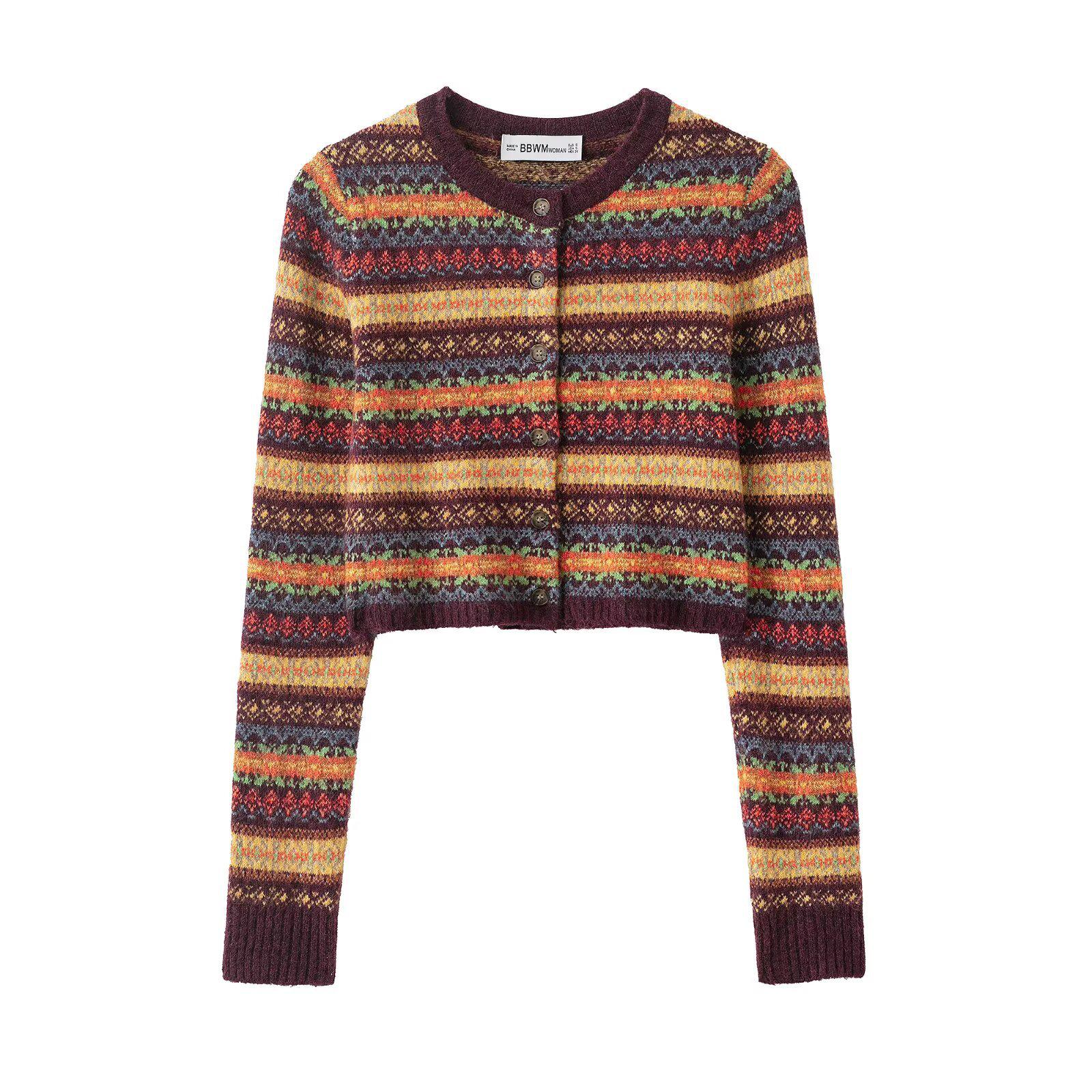

European and American Women s Jacquard Knit Short Jacket - Hot Seller Small
