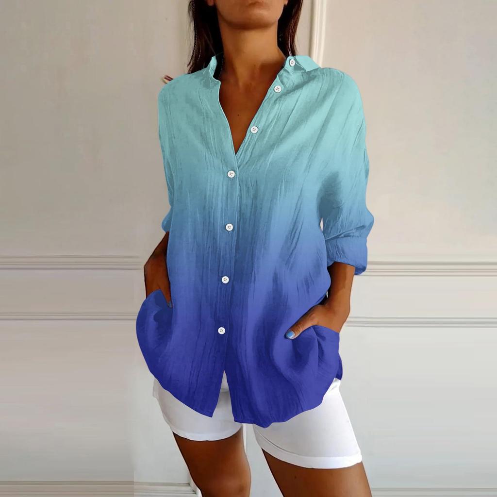 Womens Button Down Shirts Cotton Linen Long Sleeve Dress Shirts Casual Summer Tops Work Blouses